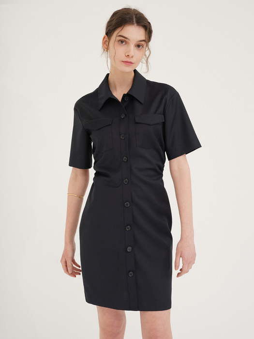 Gabardine shirt dress - Navy