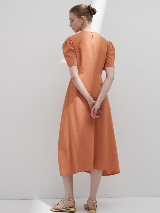 V-neck shirring dress - Dark Orange
