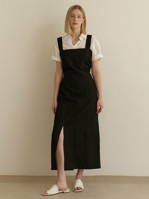 Sqaure linen dress - Black