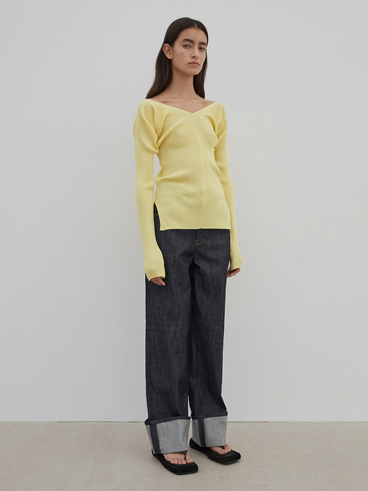 [단독] 21SS V-NECK RIB KNIT - LEMON