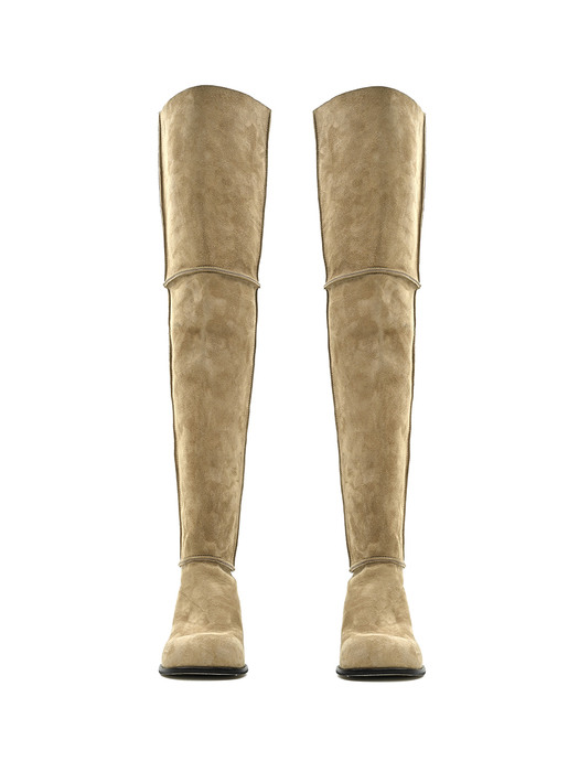 SUEDE THIGH HIGH BOOTS, TAUPE