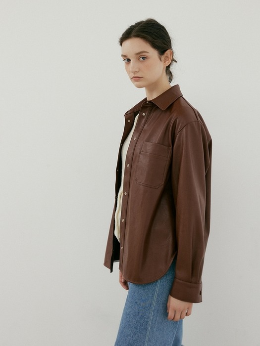 eco leather shirt jacket (brown)