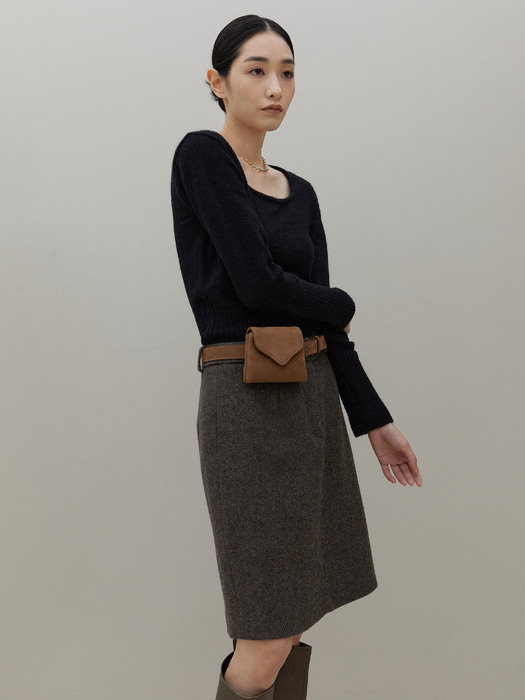 Merino Tweed Skirt [ Brown ]
