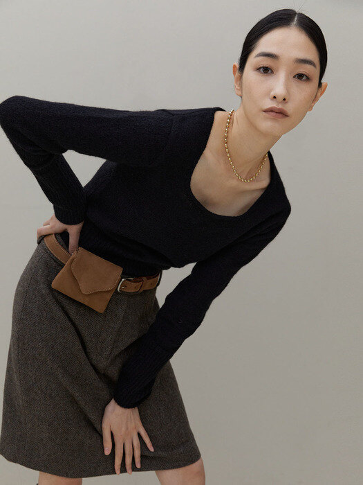 Merino Tweed Skirt [ Brown ]
