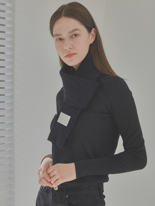 LAMBS WOOL MOCK NECK KNIT_BLACK