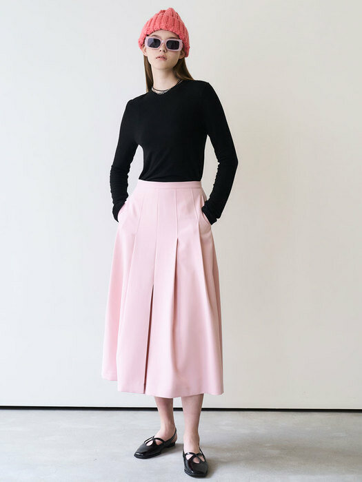 22 Spring_ Pink Flare Midi Skirt
