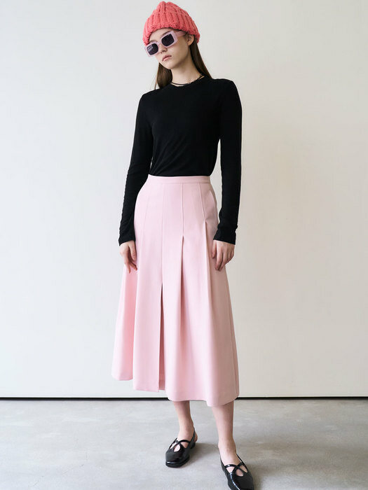 22 Spring_ Pink Flare Midi Skirt