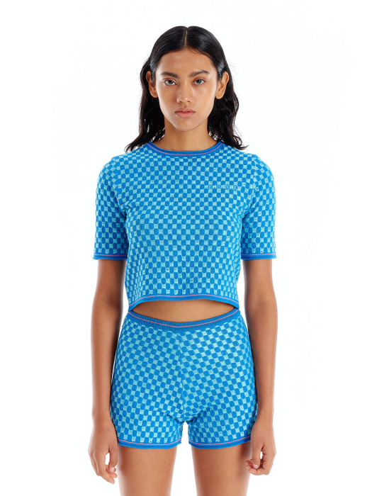 ULTRON Gingham Knit Top - Blue