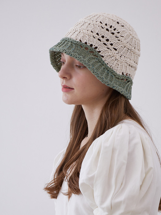 [단독] Shell Paper Knit Bucket Hat (Ivory & Green)