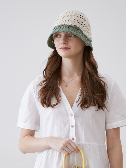 [단독] Shell Paper Knit Bucket Hat (Ivory & Green)