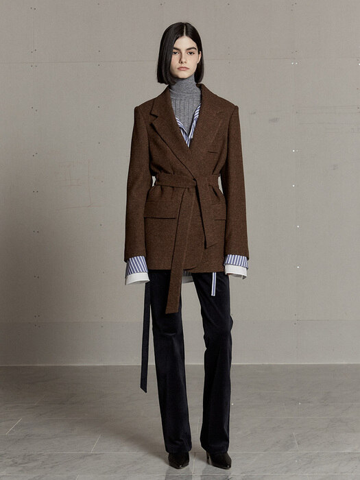 JENNER Virgin Wool Belted Jacket_Brown