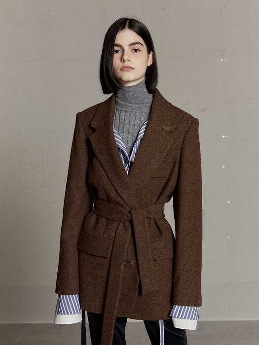 JENNER Virgin Wool Belted Jacket_Brown