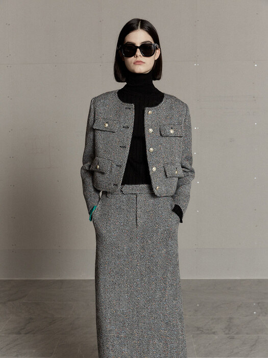 LOREN Crop Wool Tweed Jacket_Black