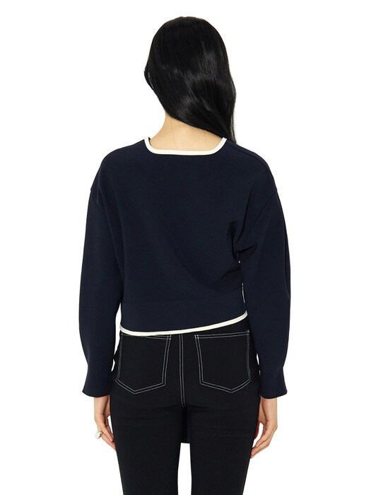 Soft Square Tie Top_Dark Navy+Ivory