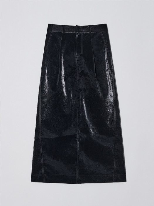 DIAGONAL X VICTORIA GLOSSY LEATHER SKIRT (black)