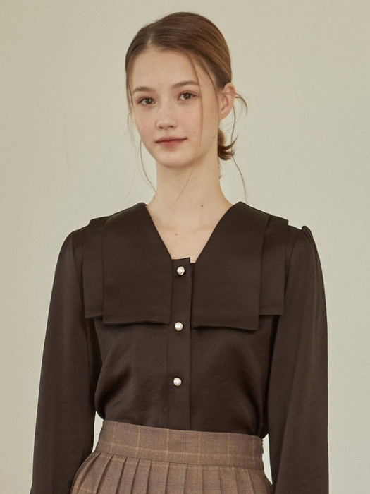 j1087 curtain collar blouse (brown)