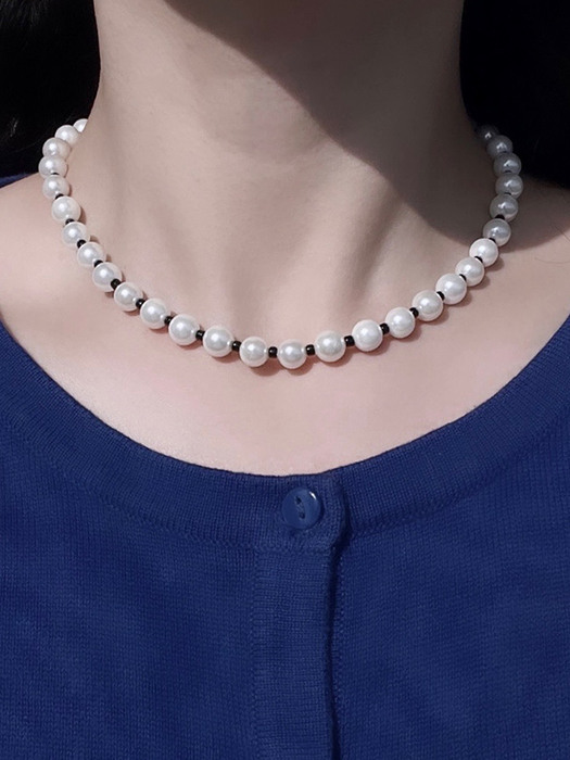 Black & Pearl Necklace (Silver925) 블랙 앤 진주 실버 목걸이