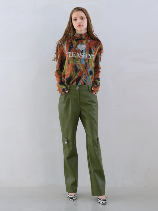 METAL LEATHER CARGO PANTS_GREEN