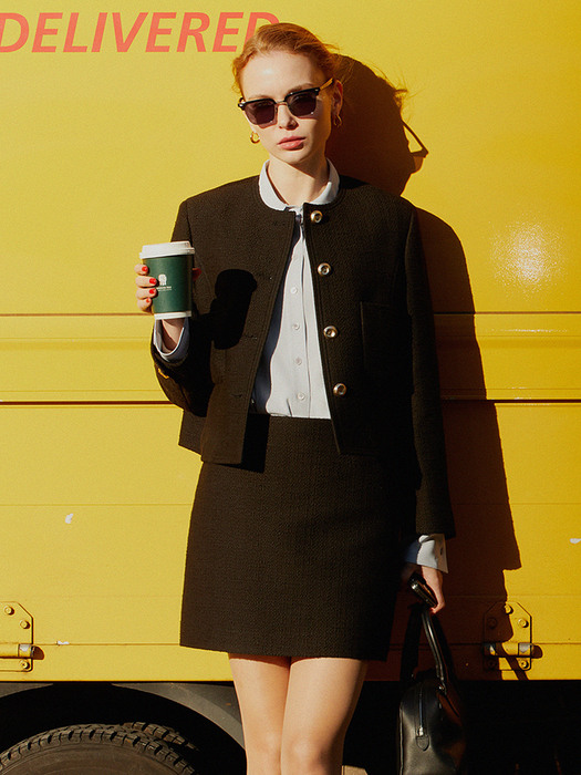 [Tweed] No-collar Stitch Tweed Jacket_3color