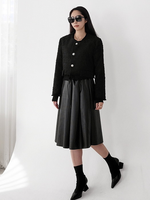 레더+니트  믹스원피스--시크블랙  leather knit mixed dress