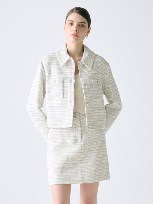 [Tweed] Detachable Collar Tweed Jacket+Skirt SET