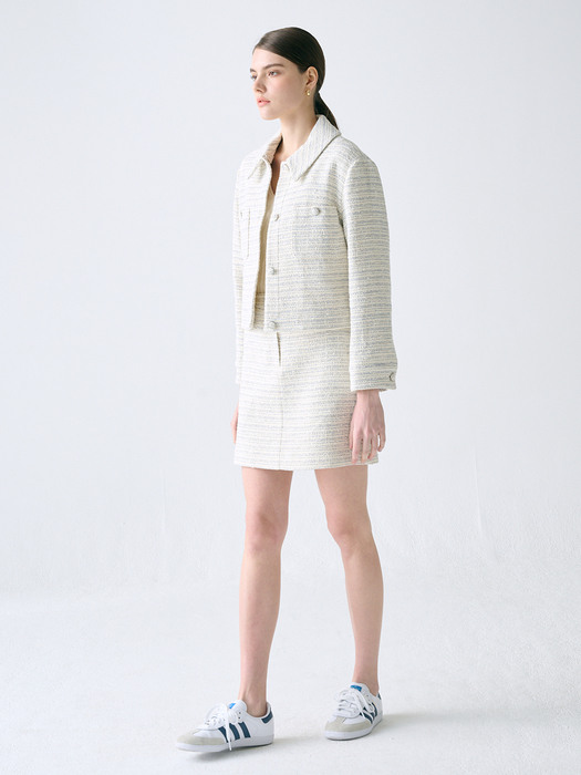 [Tweed] Detachable Collar Tweed Jacket+Skirt SET