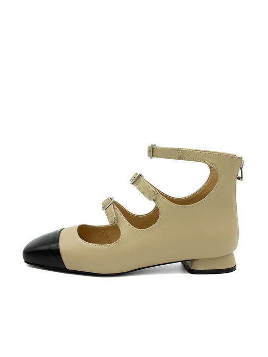 3-strap mary jane flats / beige [N-211/BG]