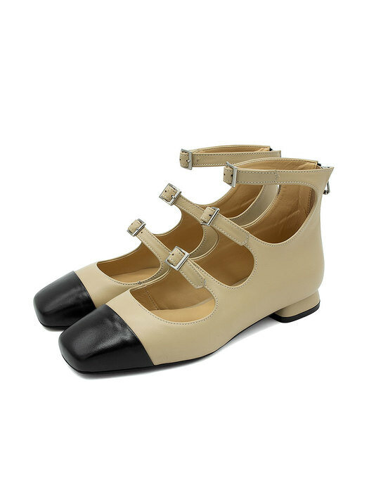 3-strap mary jane flats / beige [N-211/BG]