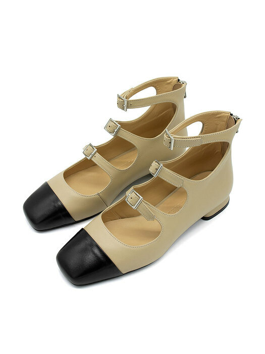 3-strap mary jane flats / beige [N-211/BG]