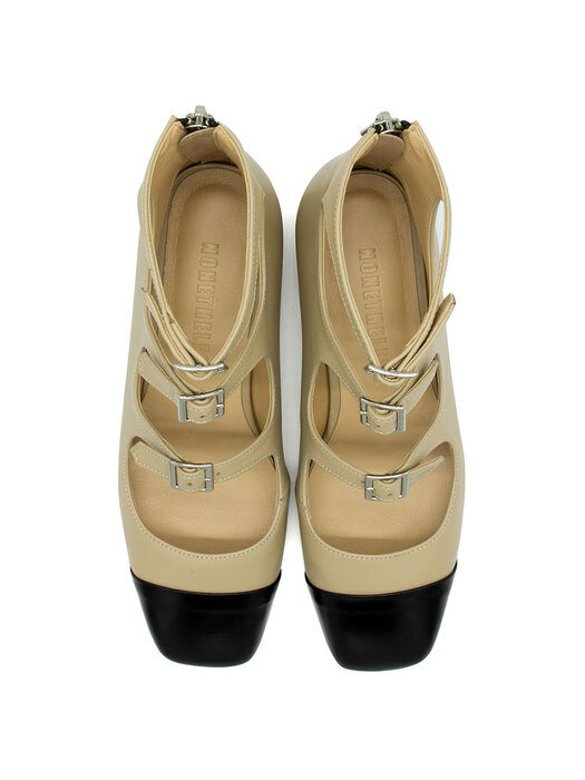 3-strap mary jane flats / beige [N-211/BG]