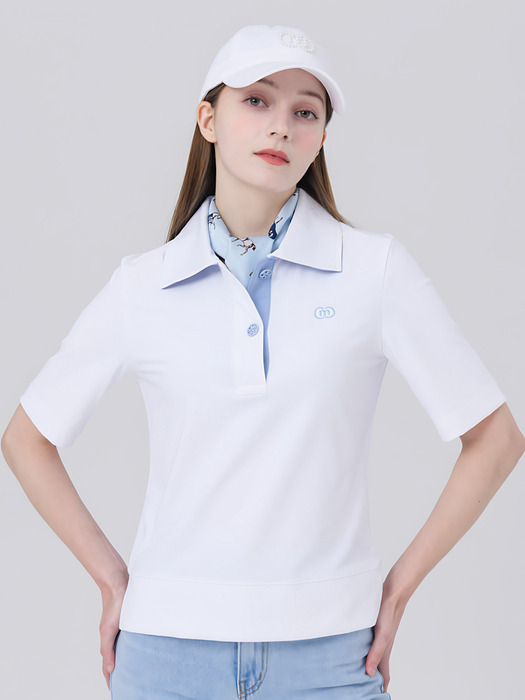 23SS 골프 아이스 쿨 루즈 핏 7부소매 화이트 티셔츠