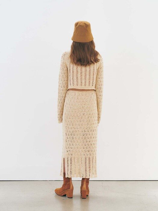 Crocher Knit Skirt, Light Beige