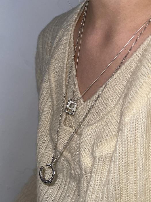 Silver Double Square Necklace