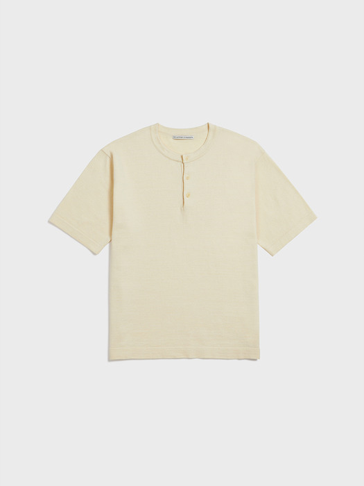 Butten Henley neck Knit T-shirt (Cream)