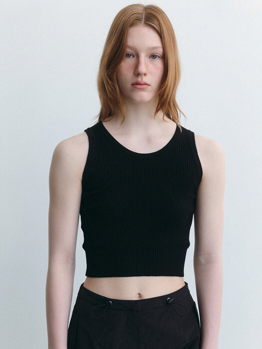 basic cotton ribbed knit sleeveless top (black)