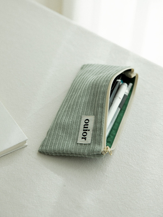 ouior flat pencil case - corduroy warm mint (topside zipper)