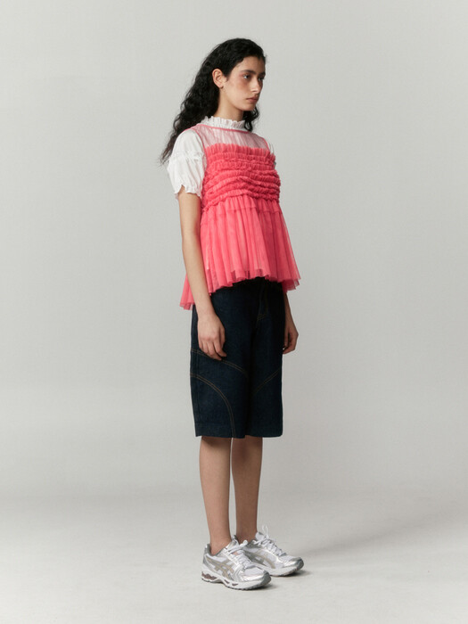 RUFFLE TULLE BLOUSE (PINK)