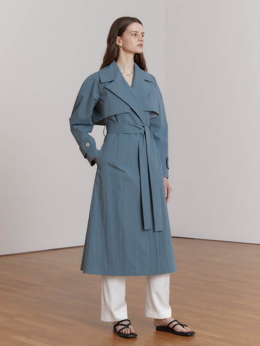 NATALIA Slim-Fit Belted Twill Trench Coat_Turquoise Green