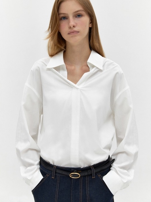 v neck collar shirts - white