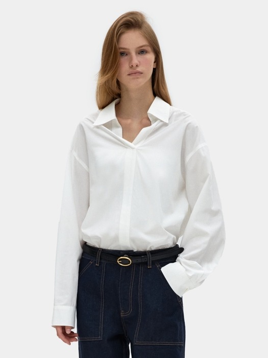 v neck collar shirts - white