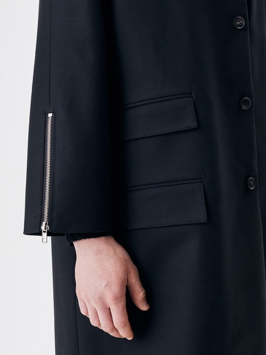 BLACK COTTON TAILORED BALMAKHAN FLAB TRENCH COAT