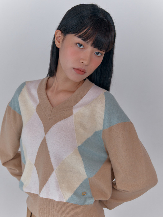 French Argyle knitTop Beige