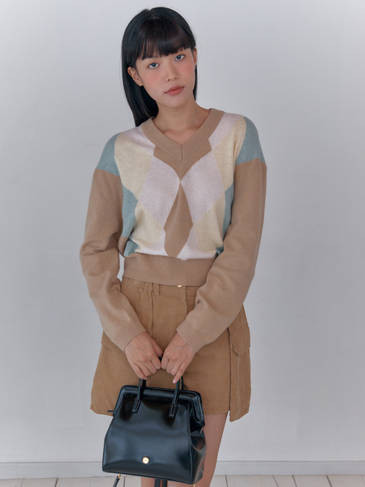 French Argyle knitTop Beige