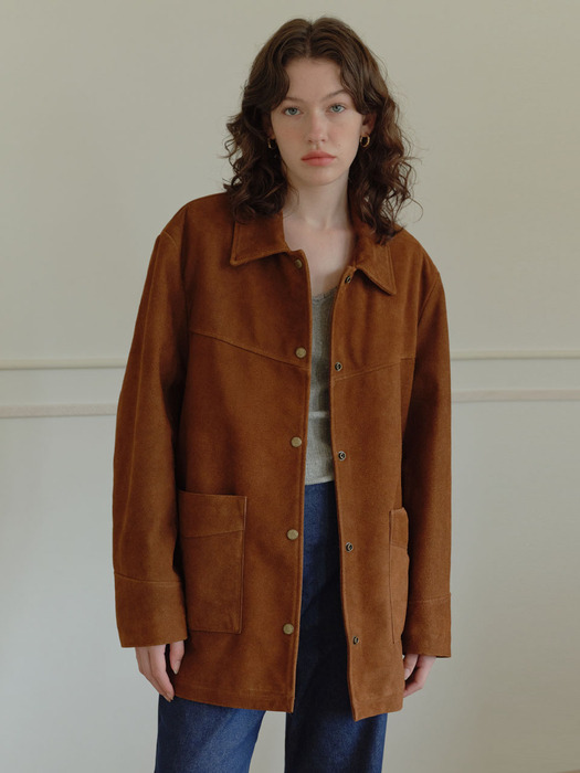 [온무드]Villa Cow leather Suede Jacket -Camel [W CONCEPT]