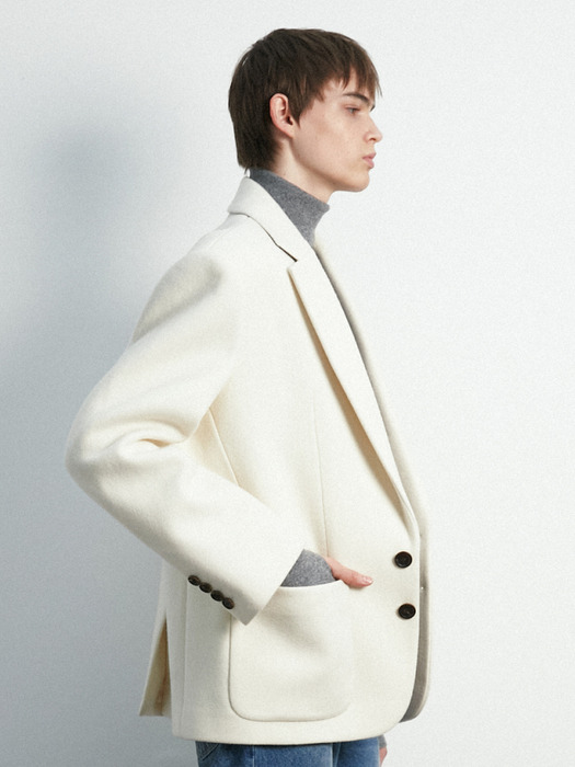 UNISEX, Classic Oversized Heavy Wool Jacket / Ivory