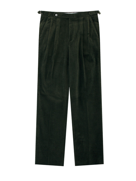 Corduroy adjust 2Pleats relaxed Trousers (Green)