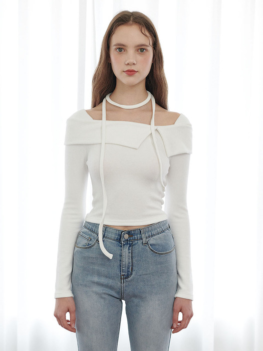 String Off shoulder T-shirt - WHITE