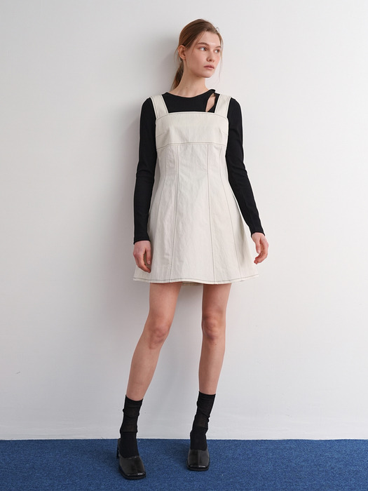 SLEEVELESS STITCH MINI DRESS / IVORY