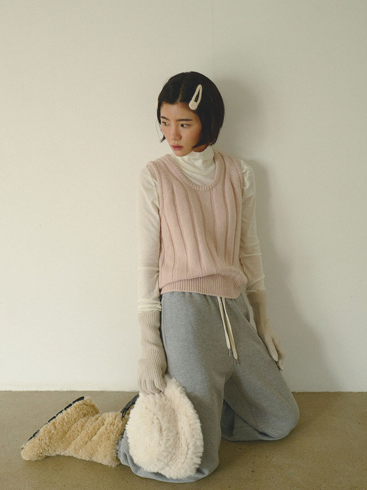 moui Alpaca ribbed knit vest (PINK)