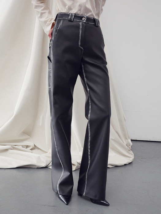 FAUX LEATHER WASHED STRAIGHT PANTS